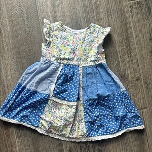 Floral and Blue Patchwork Kids Dress